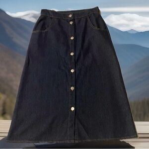 Jennifer Lauren size M dark wash long button front blue jeans skirt